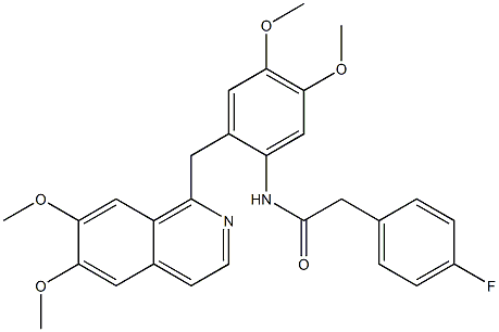 N-[2-[(6,7-dimethoxyisoquinolin-1-yl)methyl]-4,5-dimethoxyphenyl]-2-(4-fluorophenyl)acetamide Struktur