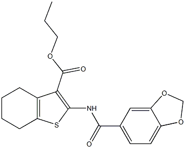 propyl 2-(1,3-benzodioxole-5-carbonylamino)-4,5,6,7-tetrahydro-1-benzothiophene-3-carboxylate Struktur