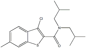 3-chloro-6-methyl-N,N-bis(2-methylpropyl)-1-benzothiophene-2-carboxamide Struktur