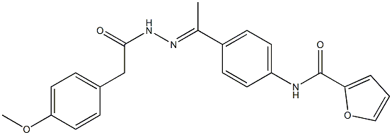 N-[4-[(E)-N-[[2-(4-methoxyphenyl)acetyl]amino]-C-methylcarbonimidoyl]phenyl]furan-2-carboxamide Struktur