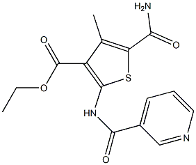 ethyl 5-carbamoyl-4-methyl-2-(pyridine-3-carbonylamino)thiophene-3-carboxylate Struktur