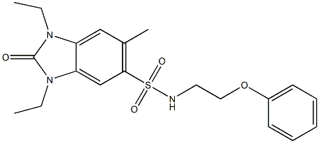 1,3-diethyl-6-methyl-2-oxo-N-(2-phenoxyethyl)benzimidazole-5-sulfonamide Struktur