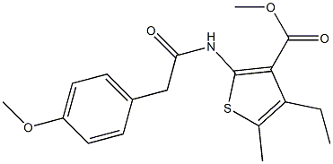 methyl 4-ethyl-2-[[2-(4-methoxyphenyl)acetyl]amino]-5-methylthiophene-3-carboxylate Struktur