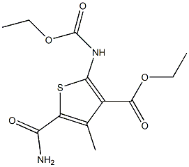 ethyl 5-carbamoyl-2-(ethoxycarbonylamino)-4-methylthiophene-3-carboxylate Struktur