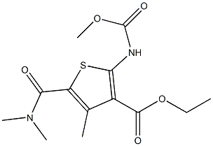 ethyl 5-(dimethylcarbamoyl)-2-(methoxycarbonylamino)-4-methylthiophene-3-carboxylate Struktur