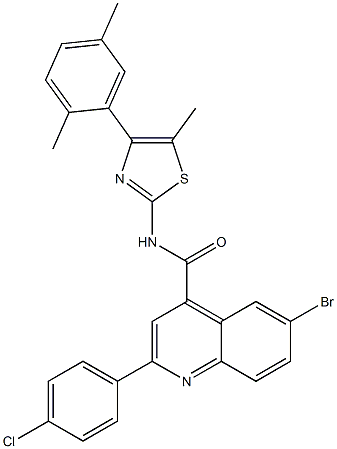 6-bromo-2-(4-chlorophenyl)-N-[4-(2,5-dimethylphenyl)-5-methyl-1,3-thiazol-2-yl]quinoline-4-carboxamide Struktur