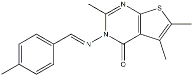 2,5,6-trimethyl-3-[(E)-(4-methylphenyl)methylideneamino]thieno[2,3-d]pyrimidin-4-one Struktur