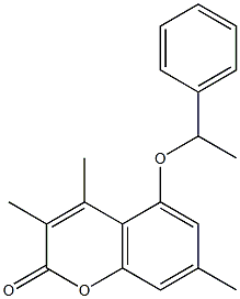 3,4,7-trimethyl-5-(1-phenylethoxy)chromen-2-one Struktur