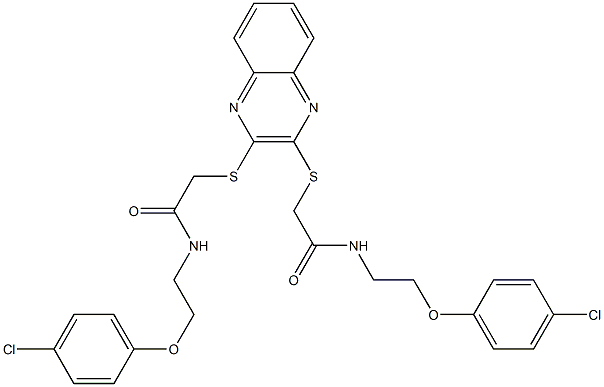 N-[2-(4-chlorophenoxy)ethyl]-2-[3-[2-[2-(4-chlorophenoxy)ethylamino]-2-oxoethyl]sulfanylquinoxalin-2-yl]sulfanylacetamide Struktur