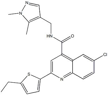 6-chloro-N-[(1,5-dimethylpyrazol-4-yl)methyl]-2-(5-ethylthiophen-2-yl)quinoline-4-carboxamide Struktur