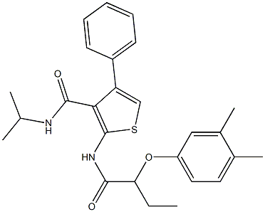 2-[2-(3,4-dimethylphenoxy)butanoylamino]-4-phenyl-N-propan-2-ylthiophene-3-carboxamide Struktur