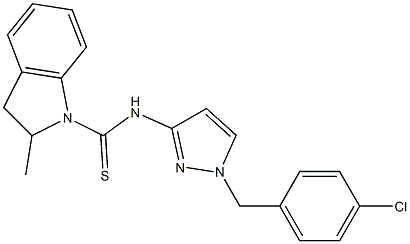 N-[1-[(4-chlorophenyl)methyl]pyrazol-3-yl]-2-methyl-2,3-dihydroindole-1-carbothioamide Struktur