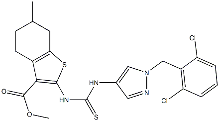 methyl 2-(3-(1-(2,6-dichlorobenzyl)-1H-pyrazol-4-yl)thioureido)-6-methyl-4,5,6,7-tetrahydrobenzo[b]thiophene-3-carboxylate Struktur