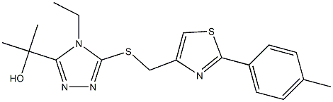 2-[4-ethyl-5-[[2-(4-methylphenyl)-1,3-thiazol-4-yl]methylsulfanyl]-1,2,4-triazol-3-yl]propan-2-ol Struktur