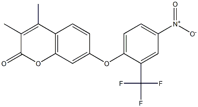 3,4-dimethyl-7-[4-nitro-2-(trifluoromethyl)phenoxy]chromen-2-one Struktur