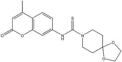 N-(4-methyl-2-oxochromen-7-yl)-1,4-dioxa-8-azaspiro[4.5]decane-8-carbothioamide Struktur