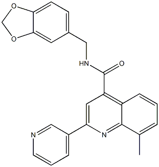 N-(1,3-benzodioxol-5-ylmethyl)-8-methyl-2-pyridin-3-ylquinoline-4-carboxamide Struktur