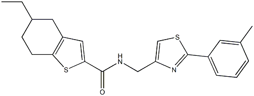 5-ethyl-N-[[2-(3-methylphenyl)-1,3-thiazol-4-yl]methyl]-4,5,6,7-tetrahydro-1-benzothiophene-2-carboxamide Struktur