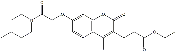 ethyl 3-[4,8-dimethyl-7-[2-(4-methylpiperidin-1-yl)-2-oxoethoxy]-2-oxochromen-3-yl]propanoate Struktur