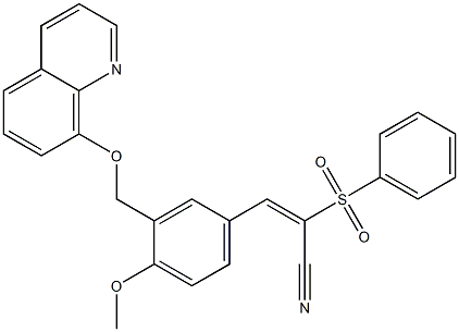 (E)-2-(benzenesulfonyl)-3-[4-methoxy-3-(quinolin-8-yloxymethyl)phenyl]prop-2-enenitrile Struktur