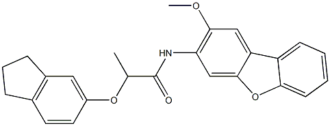 2-(2,3-dihydro-1H-inden-5-yloxy)-N-(2-methoxydibenzofuran-3-yl)propanamide Struktur