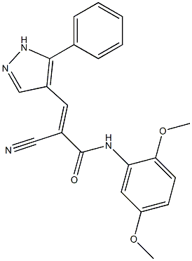 (E)-2-cyano-N-(2,5-dimethoxyphenyl)-3-(5-phenyl-1H-pyrazol-4-yl)prop-2-enamide Struktur