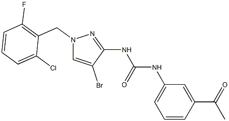 1-(3-acetylphenyl)-3-[4-bromo-1-[(2-chloro-6-fluorophenyl)methyl]pyrazol-3-yl]urea Struktur