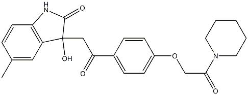 3-hydroxy-5-methyl-3-[2-oxo-2-[4-(2-oxo-2-piperidin-1-ylethoxy)phenyl]ethyl]-1H-indol-2-one Struktur