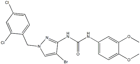 1-[4-bromo-1-[(2,4-dichlorophenyl)methyl]pyrazol-3-yl]-3-(3,4-dimethoxyphenyl)urea Struktur