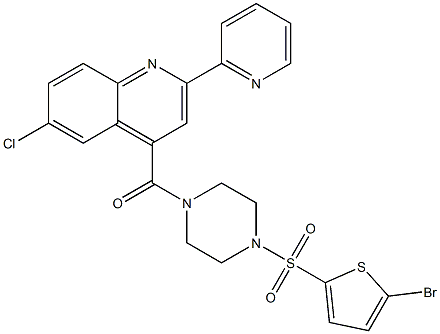 [4-(5-bromothiophen-2-yl)sulfonylpiperazin-1-yl]-(6-chloro-2-pyridin-2-ylquinolin-4-yl)methanone Struktur