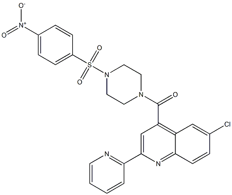 (6-chloro-2-pyridin-2-ylquinolin-4-yl)-[4-(4-nitrophenyl)sulfonylpiperazin-1-yl]methanone Struktur