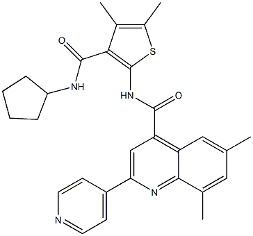 N-[3-(cyclopentylcarbamoyl)-4,5-dimethylthiophen-2-yl]-6,8-dimethyl-2-pyridin-4-ylquinoline-4-carboxamide Struktur