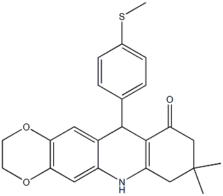 8,8-dimethyl-11-(4-methylsulfanylphenyl)-2,3,6,7,9,11-hexahydro-[1,4]benzodioxino[6,7-b]quinolin-10-one Struktur