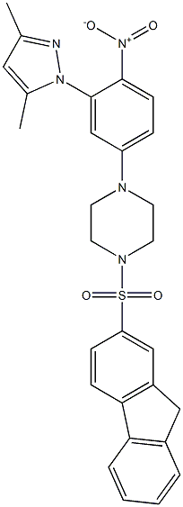 1-[3-(3,5-dimethylpyrazol-1-yl)-4-nitrophenyl]-4-(9H-fluoren-2-ylsulfonyl)piperazine Struktur