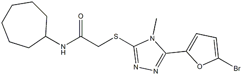 2-[[5-(5-bromofuran-2-yl)-4-methyl-1,2,4-triazol-3-yl]sulfanyl]-N-cycloheptylacetamide Struktur