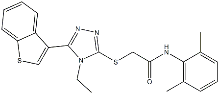 2-[[5-(1-benzothiophen-3-yl)-4-ethyl-1,2,4-triazol-3-yl]sulfanyl]-N-(2,6-dimethylphenyl)acetamide Struktur