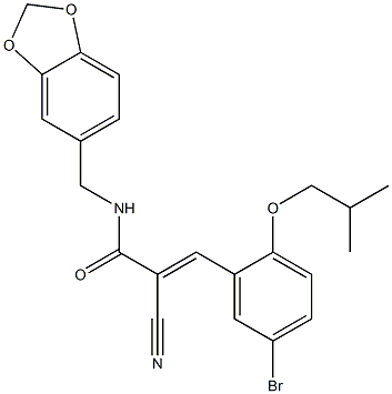 (E)-N-(1,3-benzodioxol-5-ylmethyl)-3-[5-bromo-2-(2-methylpropoxy)phenyl]-2-cyanoprop-2-enamide Struktur