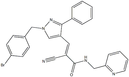 (E)-3-[1-[(4-bromophenyl)methyl]-3-phenylpyrazol-4-yl]-2-cyano-N-(pyridin-2-ylmethyl)prop-2-enamide Struktur