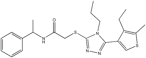 2-[[5-(4-ethyl-5-methylthiophen-3-yl)-4-propyl-1,2,4-triazol-3-yl]sulfanyl]-N-(1-phenylethyl)acetamide Struktur