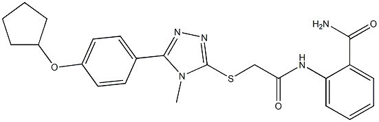 2-[[2-[[5-(4-cyclopentyloxyphenyl)-4-methyl-1,2,4-triazol-3-yl]sulfanyl]acetyl]amino]benzamide Struktur