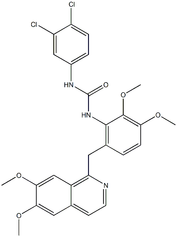 1-(3,4-dichlorophenyl)-3-[6-[(6,7-dimethoxyisoquinolin-1-yl)methyl]-2,3-dimethoxyphenyl]urea Struktur