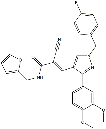 (E)-2-cyano-3-[3-(3,4-dimethoxyphenyl)-1-[(4-fluorophenyl)methyl]pyrazol-4-yl]-N-(furan-2-ylmethyl)prop-2-enamide Struktur