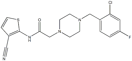 2-[4-[(2-chloro-4-fluorophenyl)methyl]piperazin-1-yl]-N-(3-cyanothiophen-2-yl)acetamide Struktur