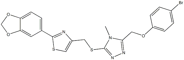 2-(1,3-benzodioxol-5-yl)-4-[[5-[(4-bromophenoxy)methyl]-4-methyl-1,2,4-triazol-3-yl]sulfanylmethyl]-1,3-thiazole Struktur