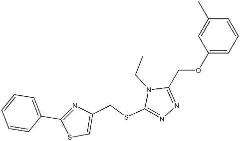 4-[[4-ethyl-5-[(3-methylphenoxy)methyl]-1,2,4-triazol-3-yl]sulfanylmethyl]-2-phenyl-1,3-thiazole Struktur