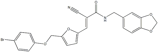 (E)-N-(1,3-benzodioxol-5-ylmethyl)-3-[5-[(4-bromophenoxy)methyl]furan-2-yl]-2-cyanoprop-2-enamide Struktur