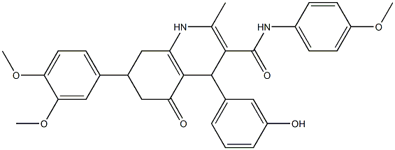 7-(3,4-dimethoxyphenyl)-4-(3-hydroxyphenyl)-N-(4-methoxyphenyl)-2-methyl-5-oxo-4,6,7,8-tetrahydro-1H-quinoline-3-carboxamide Struktur