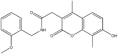 2-(7-hydroxy-4,8-dimethyl-2-oxochromen-3-yl)-N-[(2-methoxyphenyl)methyl]acetamide Struktur