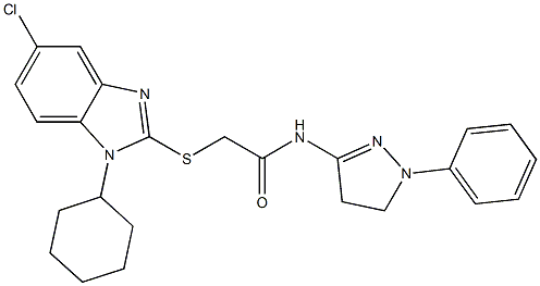 2-(5-chloro-1-cyclohexylbenzimidazol-2-yl)sulfanyl-N-(2-phenyl-3,4-dihydropyrazol-5-yl)acetamide Struktur