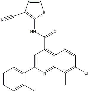 7-chloro-N-(3-cyanothiophen-2-yl)-8-methyl-2-(2-methylphenyl)quinoline-4-carboxamide Struktur